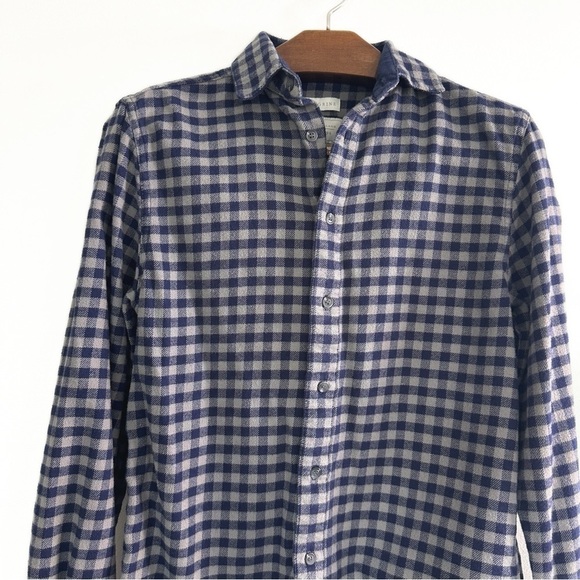 Peregrine Mens Medium Made in England Navy Gray Brushed Cotton Flannel Shirt - Picture 2 of 7